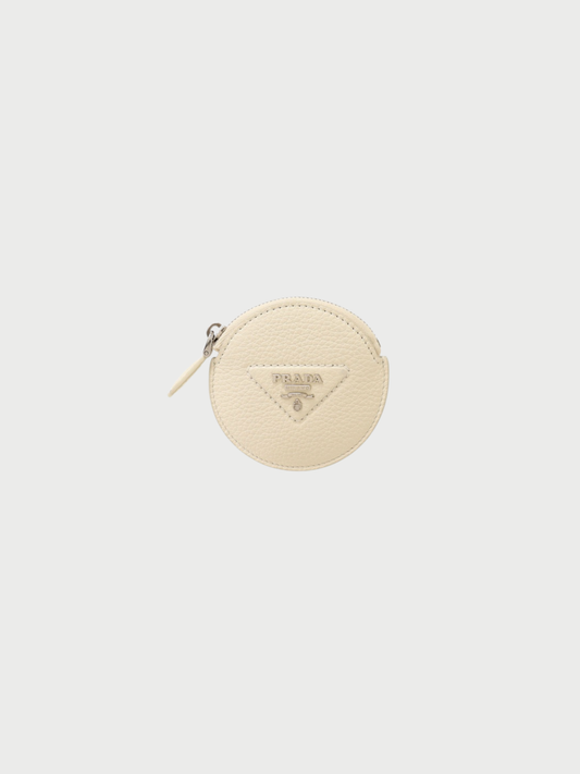 Prada 2000s White Leather Triangle Logo Vitello Grain Coin Case