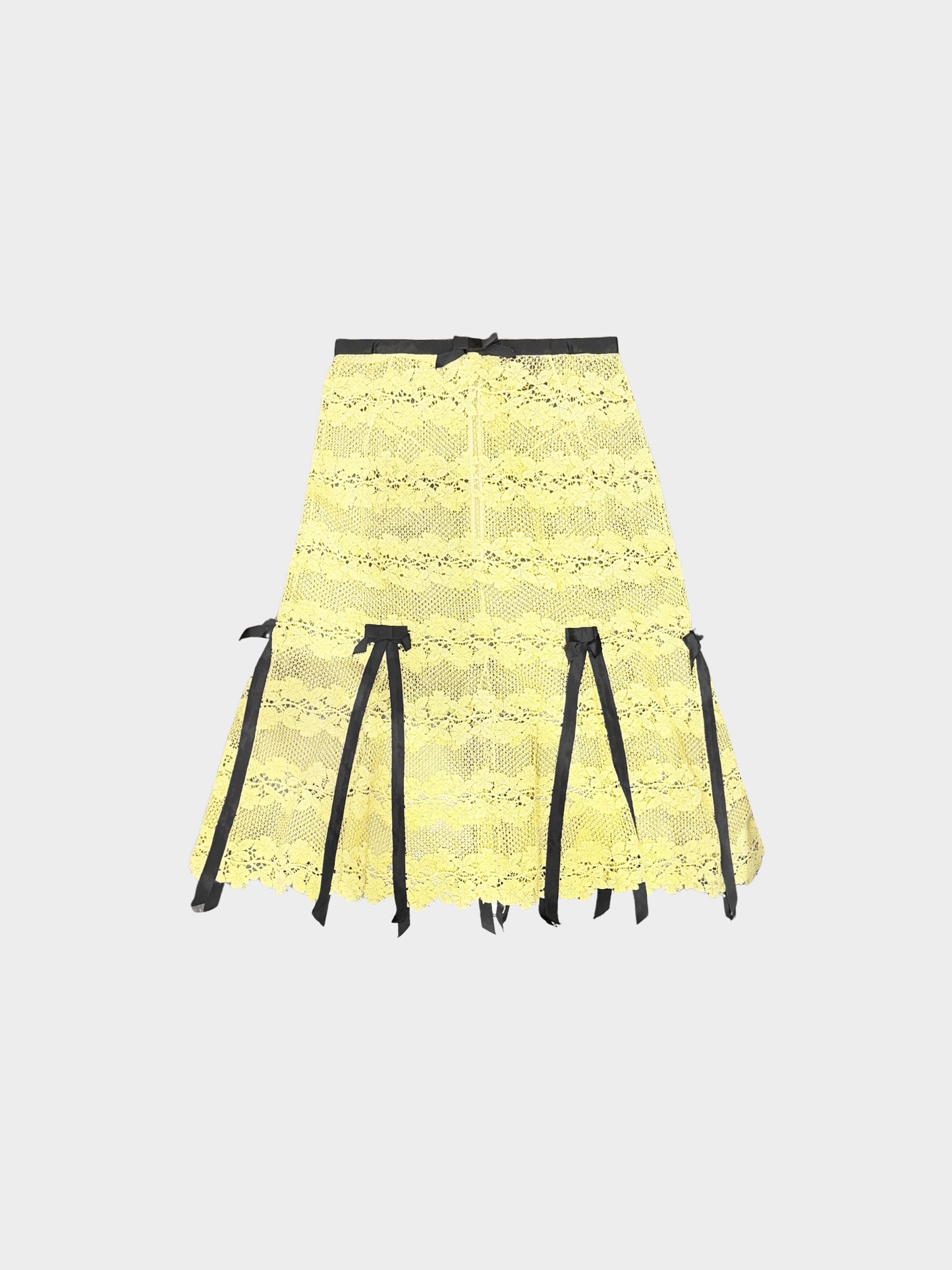 Louis Vuitton by Marc Jacobs SS 2003 Yellow and Black Cotton Lace Bow-Trimmed Skirt