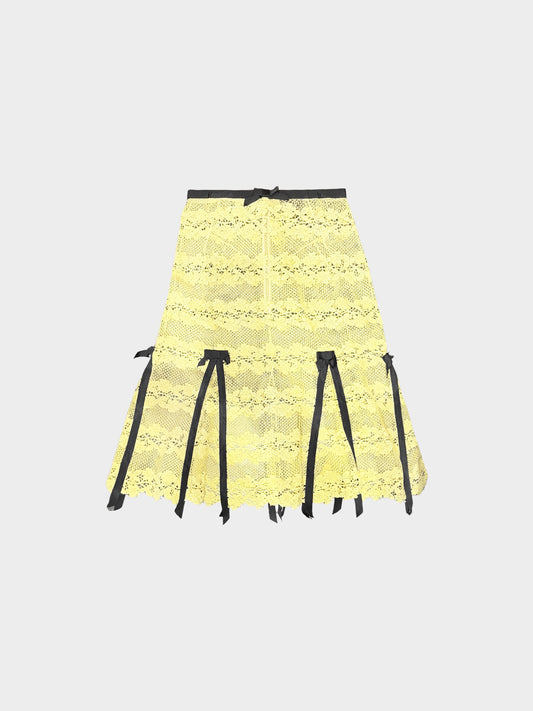 Louis Vuitton by Marc Jacobs SS 2003 Yellow and Black Cotton Lace Bow-Trimmed Skirt