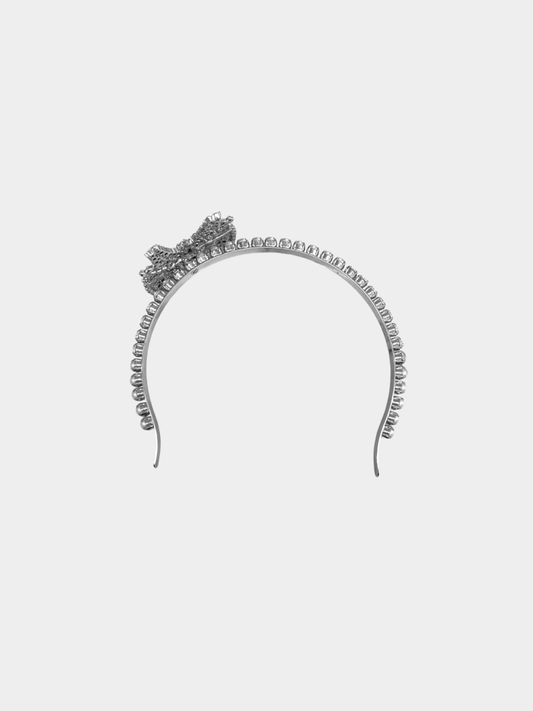 Miu Miu 2010s Silver Metal Pearl Crystal Bow Headband