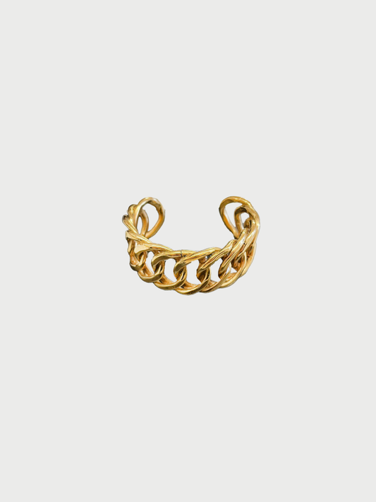 Chanel 1980s Gold Plated Metal Link Cuff Bracelet