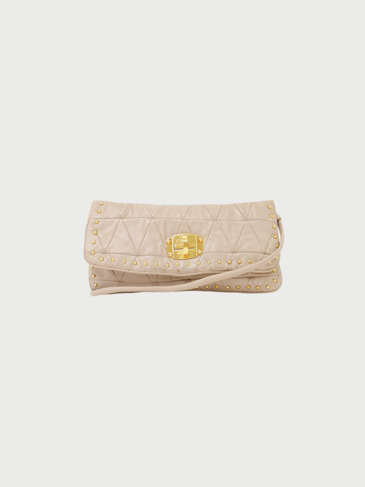 Miu Miu 2000s Beige Pink Leather Studded Quilted One Shoulder Bag