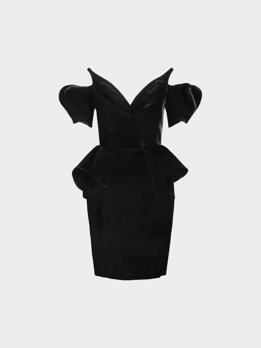 Thierry Mugler 1990s Black Velvet Vampire Dress