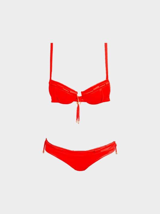 Christian Dior by John Galliano 2000s Red Polyester Drawstring Style Two-Piece Swimsuit