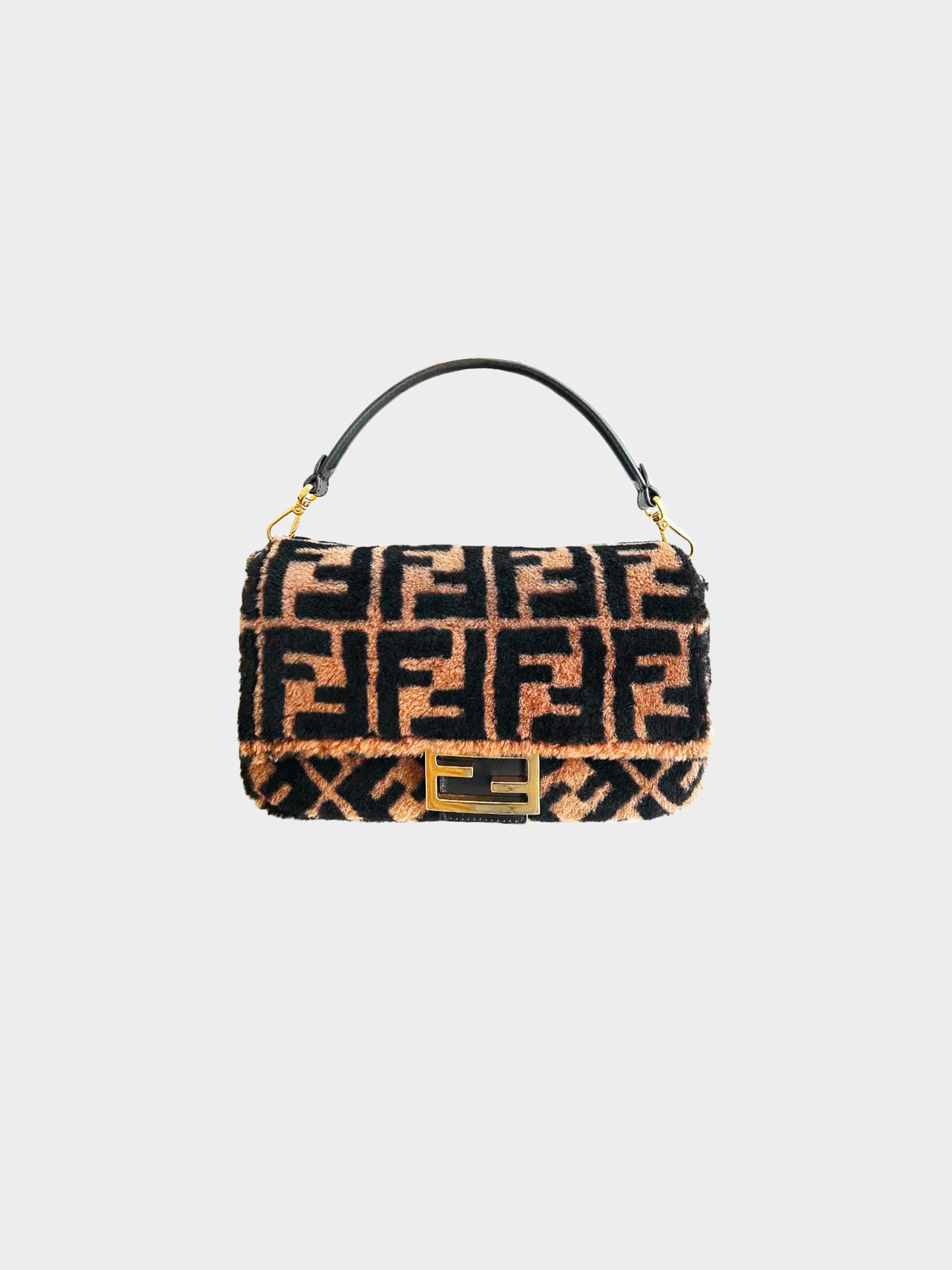 Fendi 2020s Brown Zucca Print Sheepskin Baguette