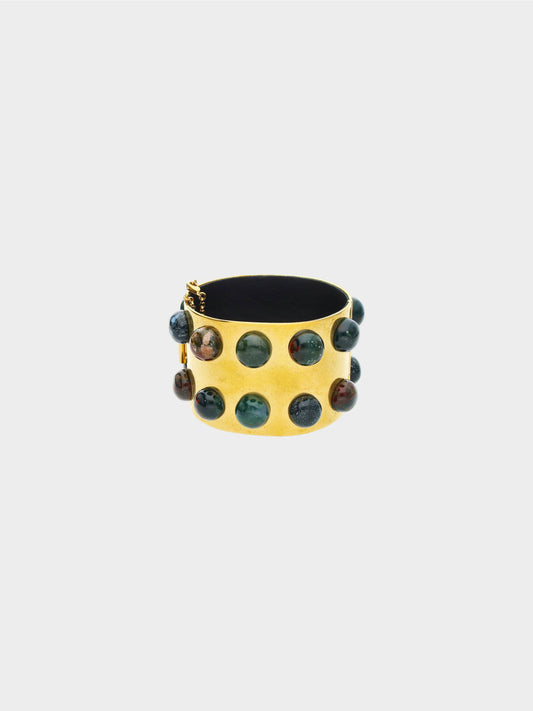 Céline 2010s Thick Gold Cuff Studded Bracelet