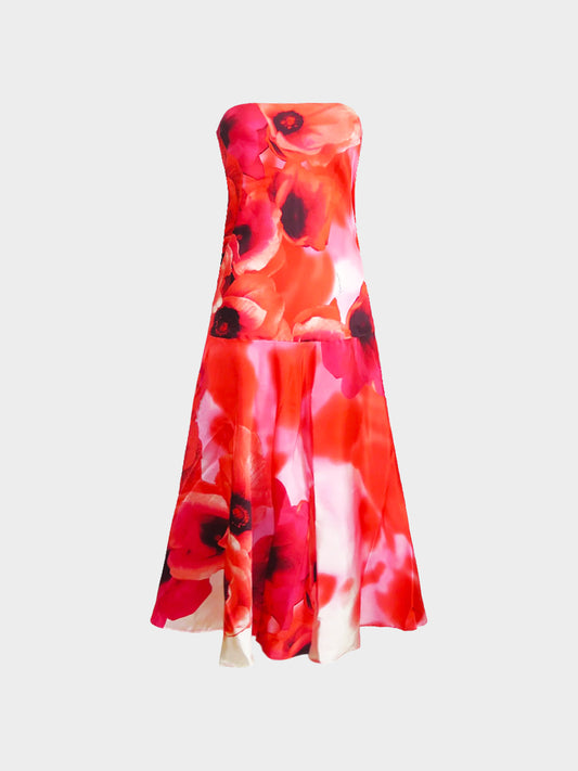Roberto Cavalli SS 2003 Red Rose Printed Silk Maxi Dress/Skirt