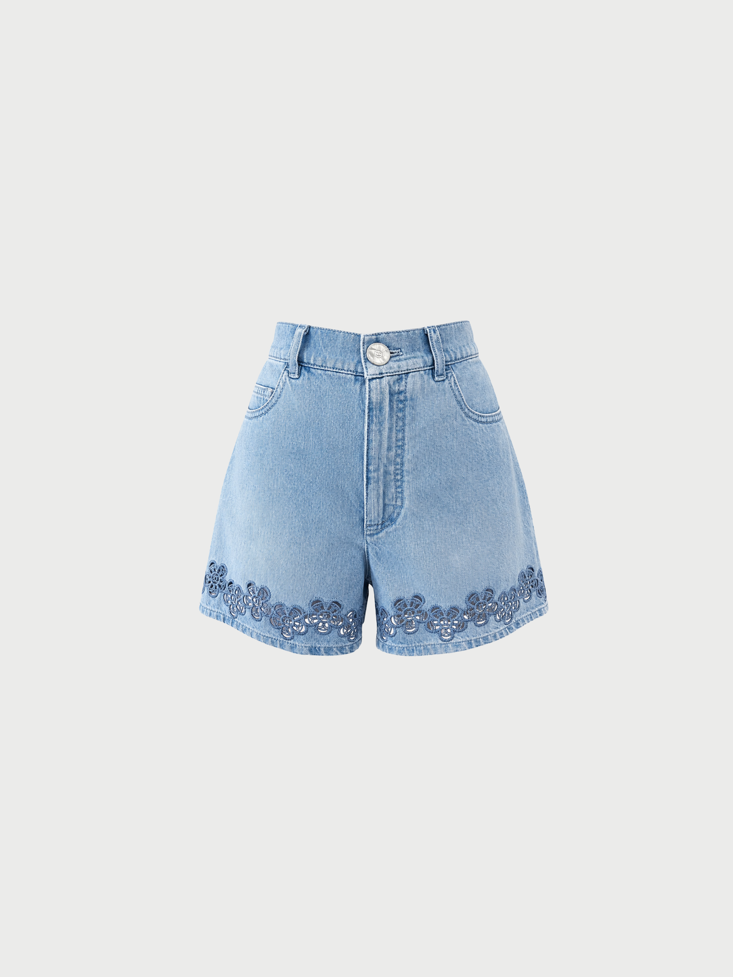 Chanel 2024 Blue Denim Floral Logo Embroidered Shorts