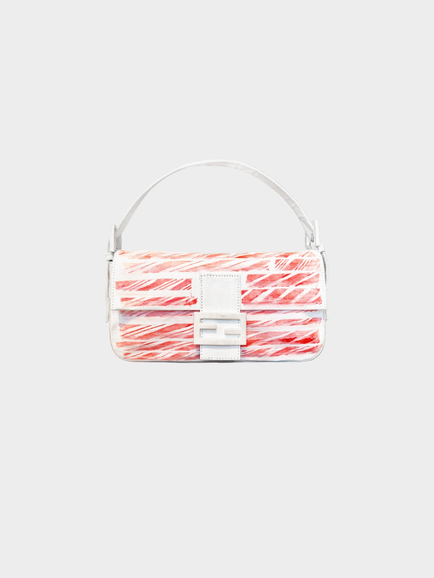 Fendi 2000s White Canvas Artist Series Baguette Bag