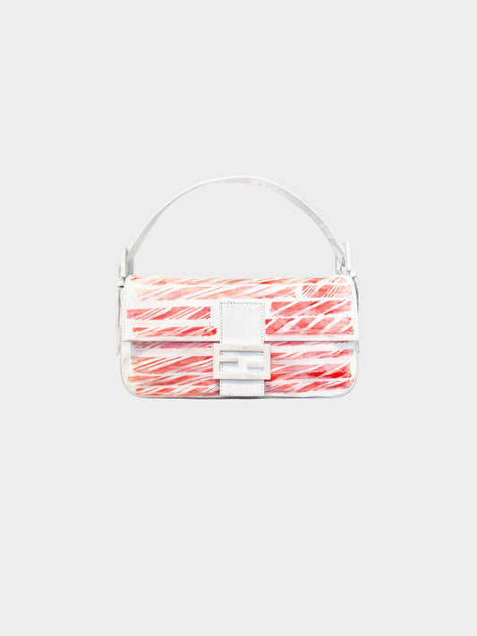 Fendi 2000s White Canvas Artist Series Baguette Bag