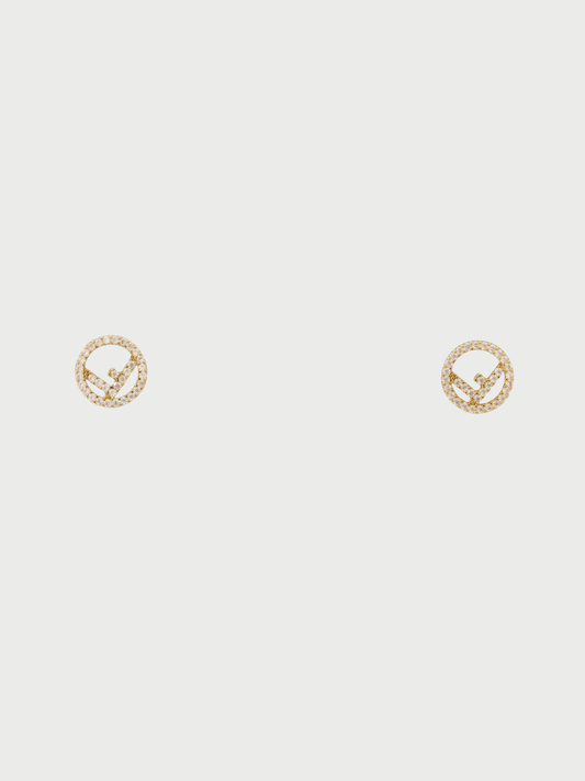 Fendi 2000s Gold Plated Metal Rhinestone F is Fendi Earrings