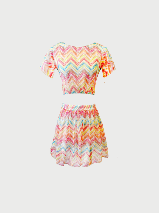Missoni Mare 2000s Multicolor Knit Chevron T-Shirt Shorts Set