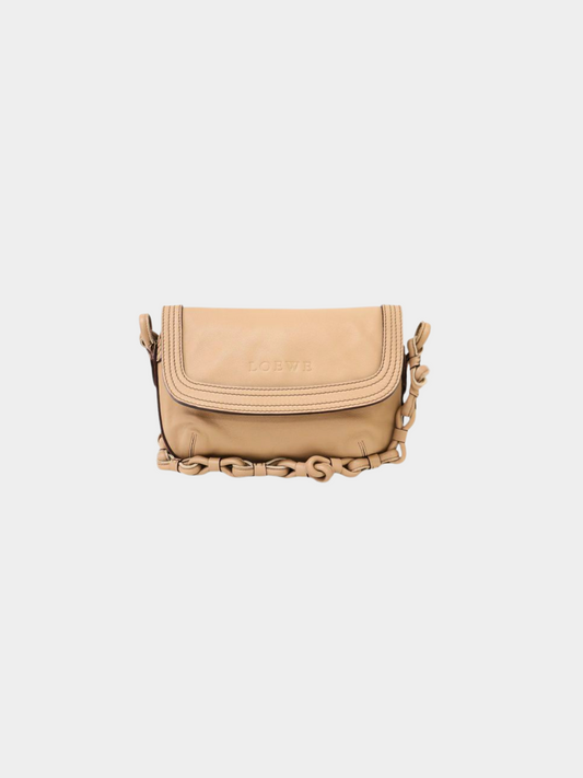 Loewe 2000s Beige Logo-Stamped Leather One-Shoulder Bag