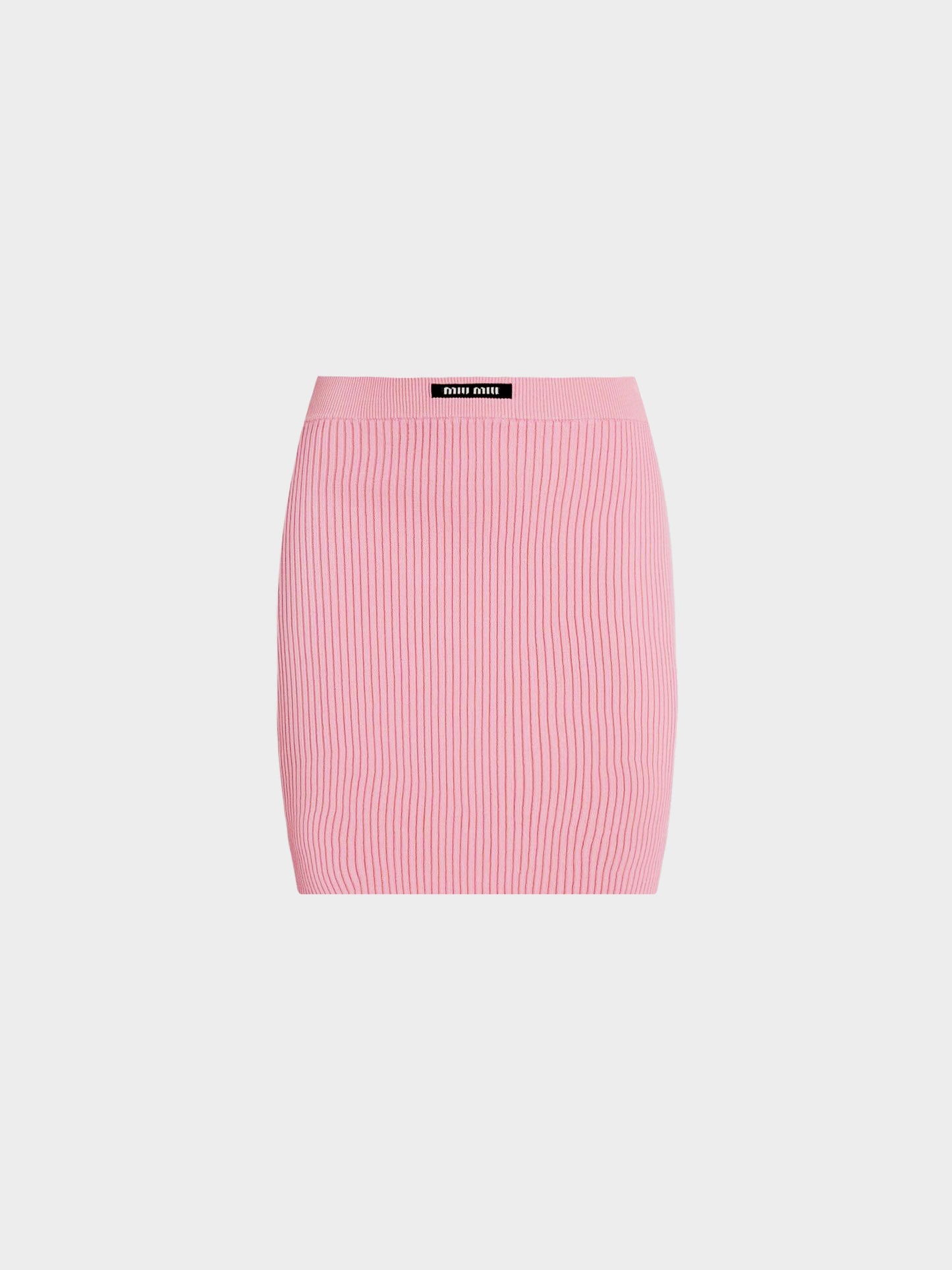 Miu Miu 2022 Pink Knitted Logo Patch Fitted Mini Skirt
