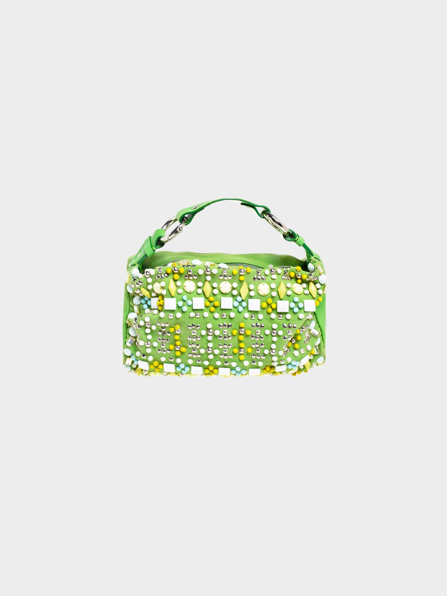 Chloe 2004 Green Canvas and Leather Beaded Hobo Bag