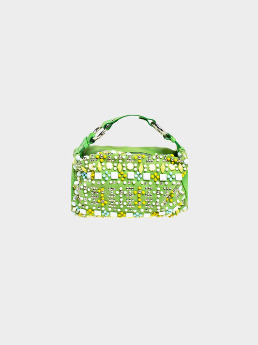 Chloe 2004 Green Canvas and Leather Beaded Hobo Bag