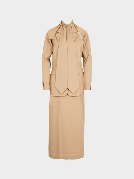 Jean Paul Gaultier 2000s Rare Beige Tie Sleeve Jacket and Skirt Set