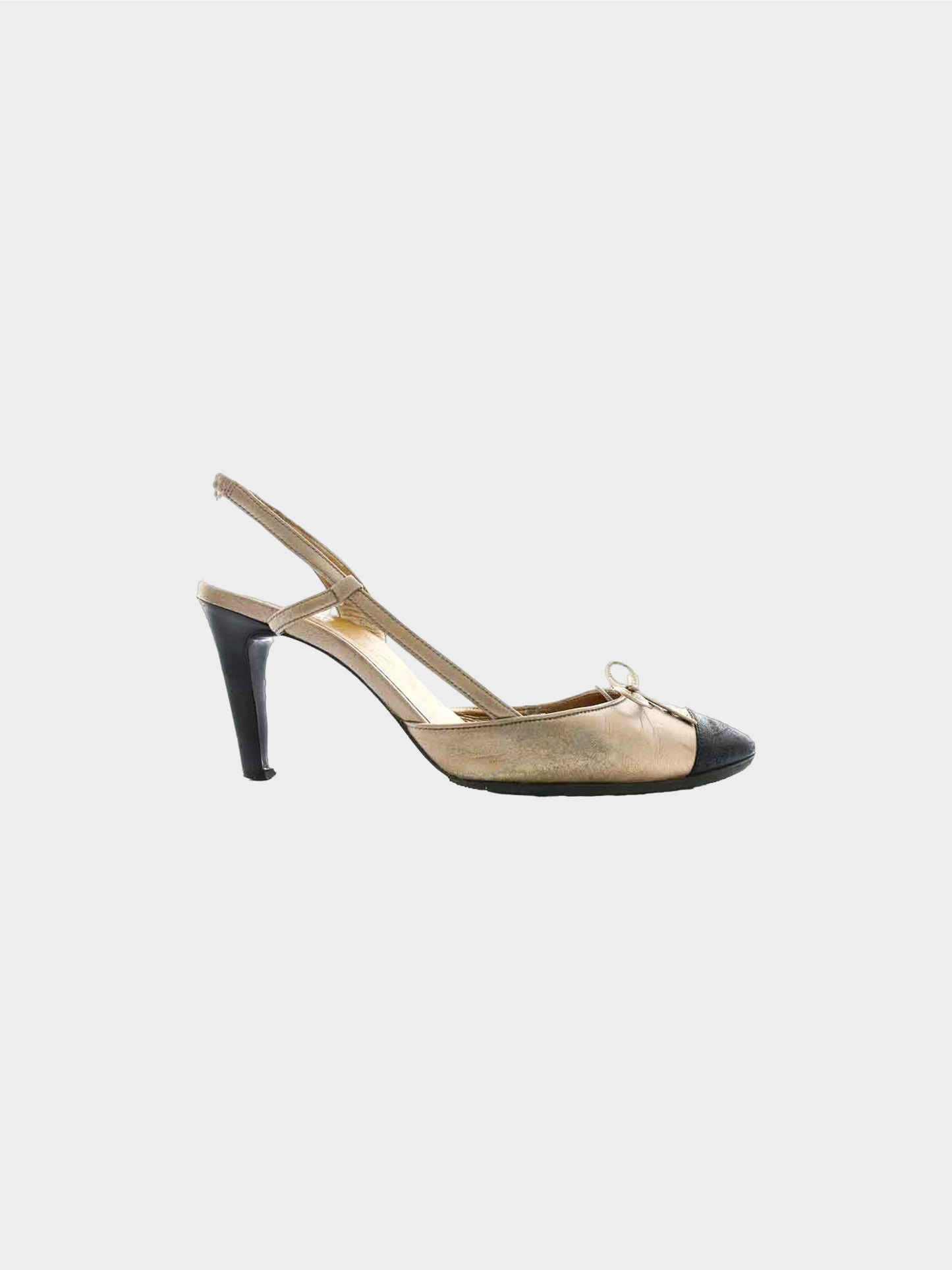 Chanel 2000s Bow Logo Metallic Two-toned Slingback Heels
