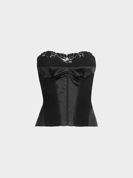Dolce and Gabbana 2000s Black Silk and Lace Corset Top
