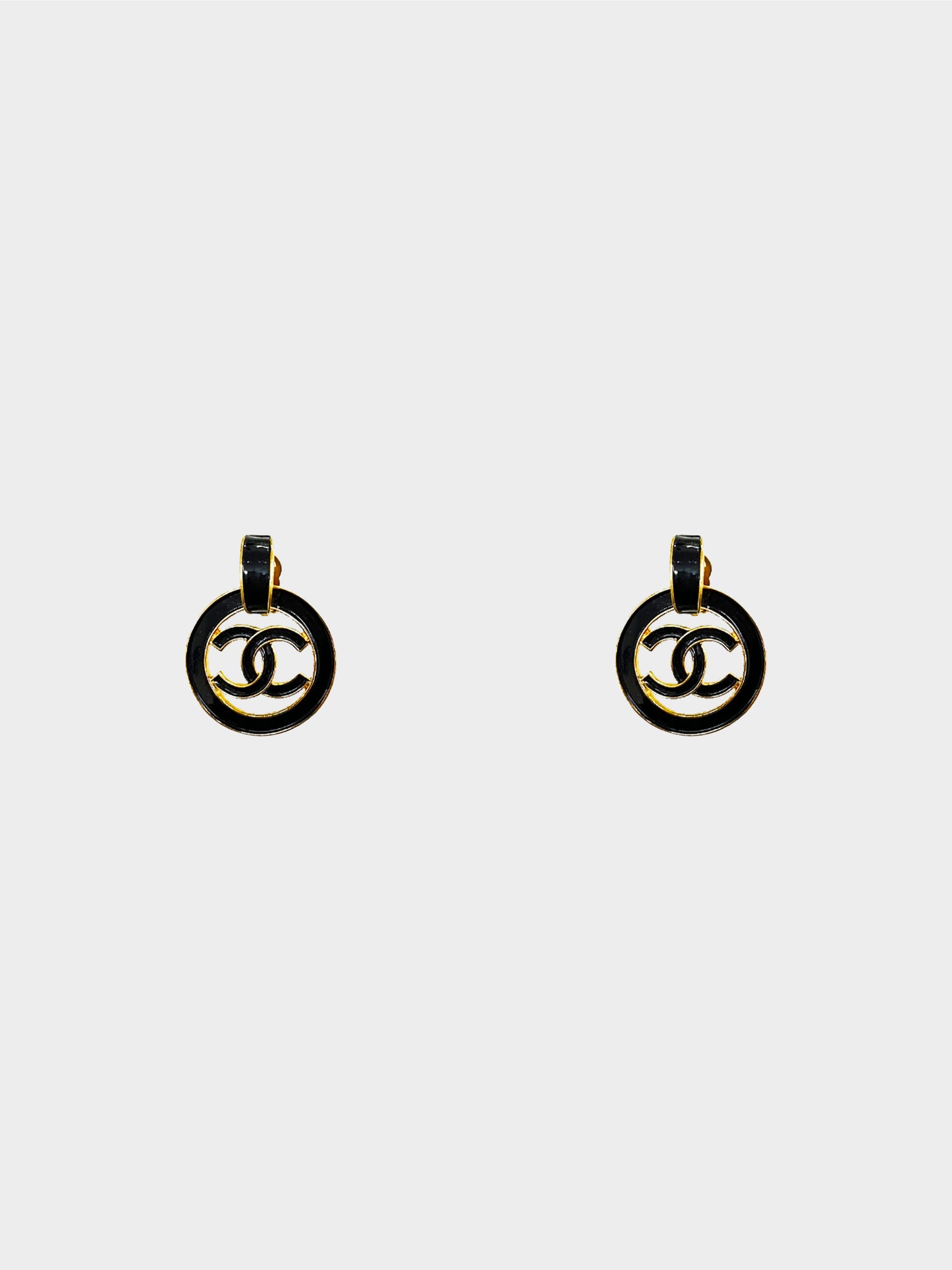 Chanel 1990s Gold and Black Enamel CC Drop Earrings