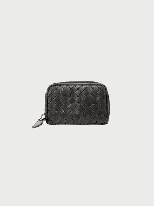 Bottega Veneta 2010s Black Leather Intrecciato Coin Case