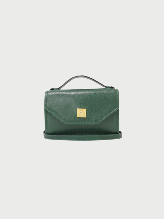 Celine 2000s Green Leather Gancini Hardware 2Way Bag