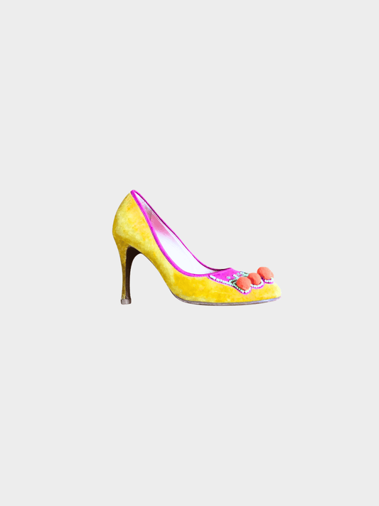 Christian Dior SS 2002 Pink and Yellow Pom Pom Heels