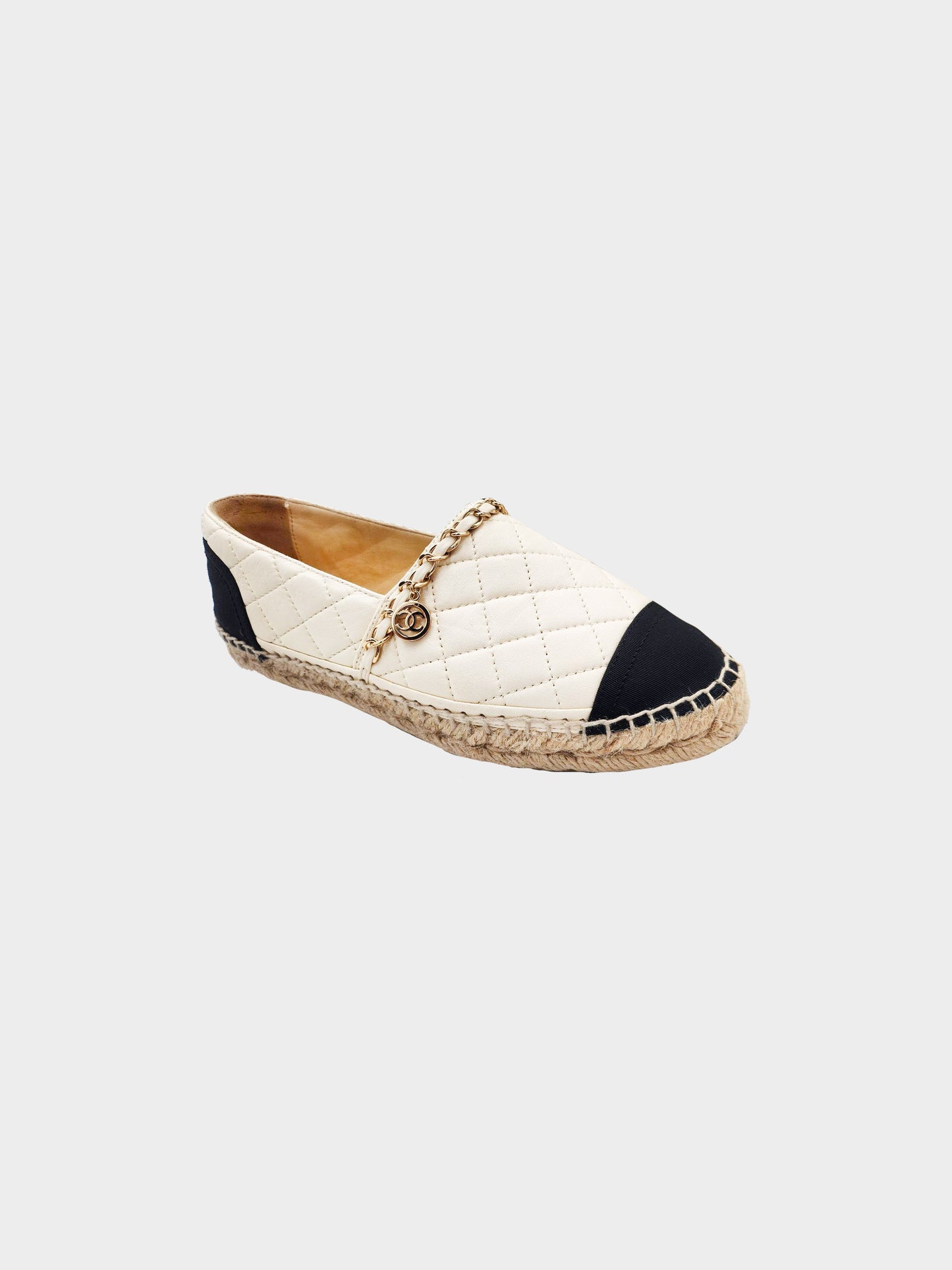 Chanel 2010s Ivory White Quilted Lambskin Leather Espadrilles