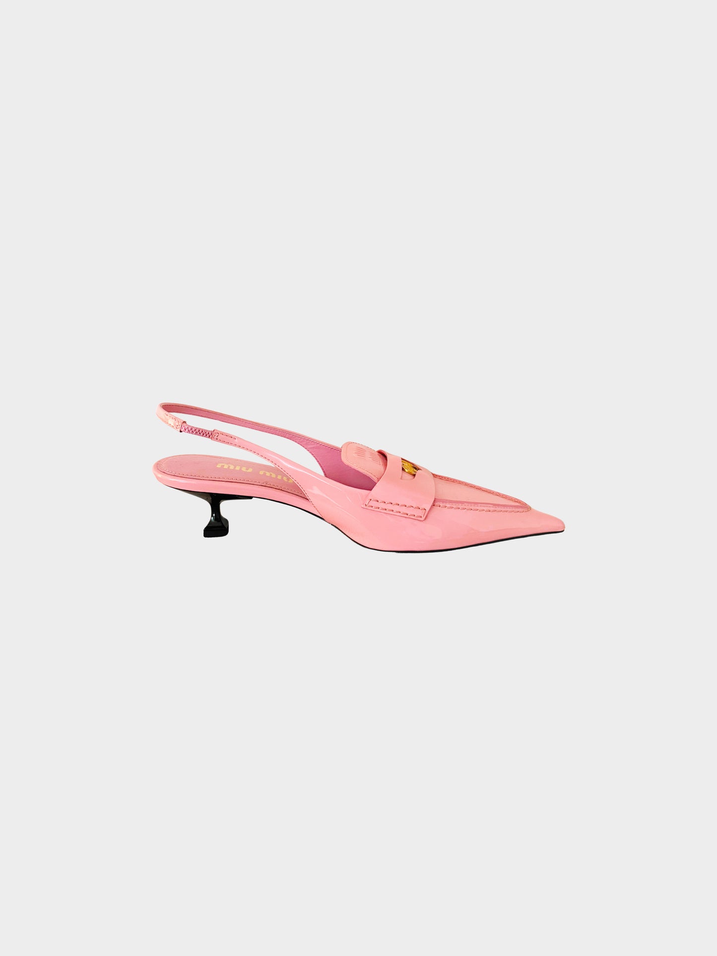 Miu Miu 2023 Pink Patent Leather Pointed Kitten Heels