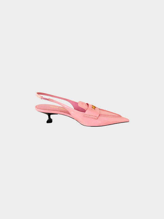 Miu Miu 2023 Pink Patent Leather Pointed Kitten Heels