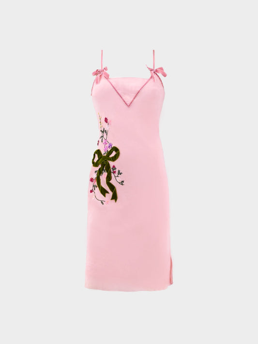 John Galliano FW 2004-2005 Pink Crepe Prototype Long Dress with Bows