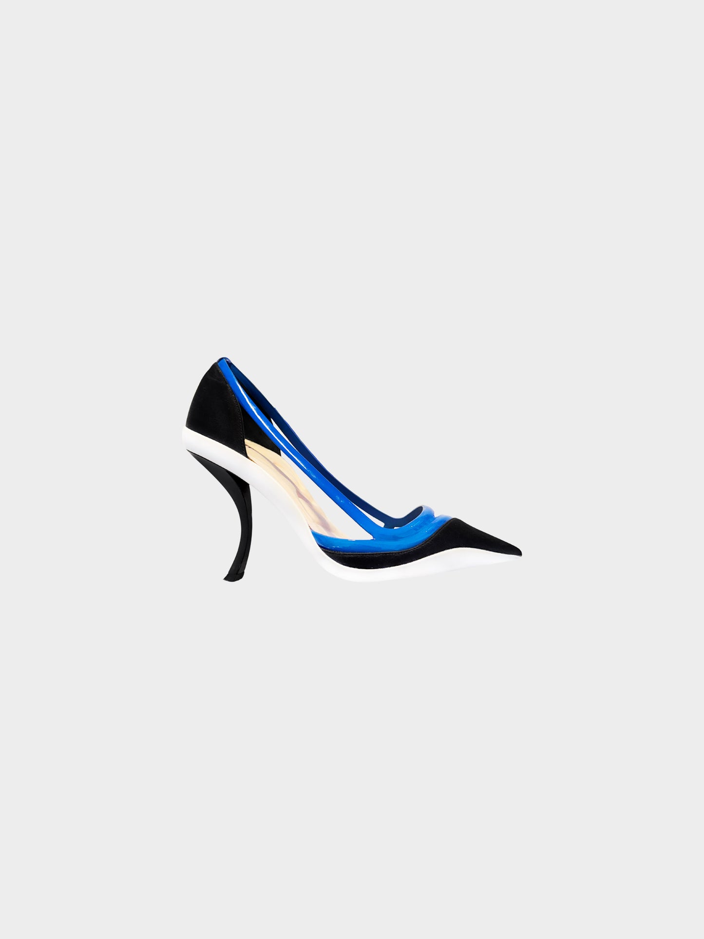 Christian Dior Resort 2014 Black Satin and Blue Patent Leather Cut-out d'Orsay Pumps