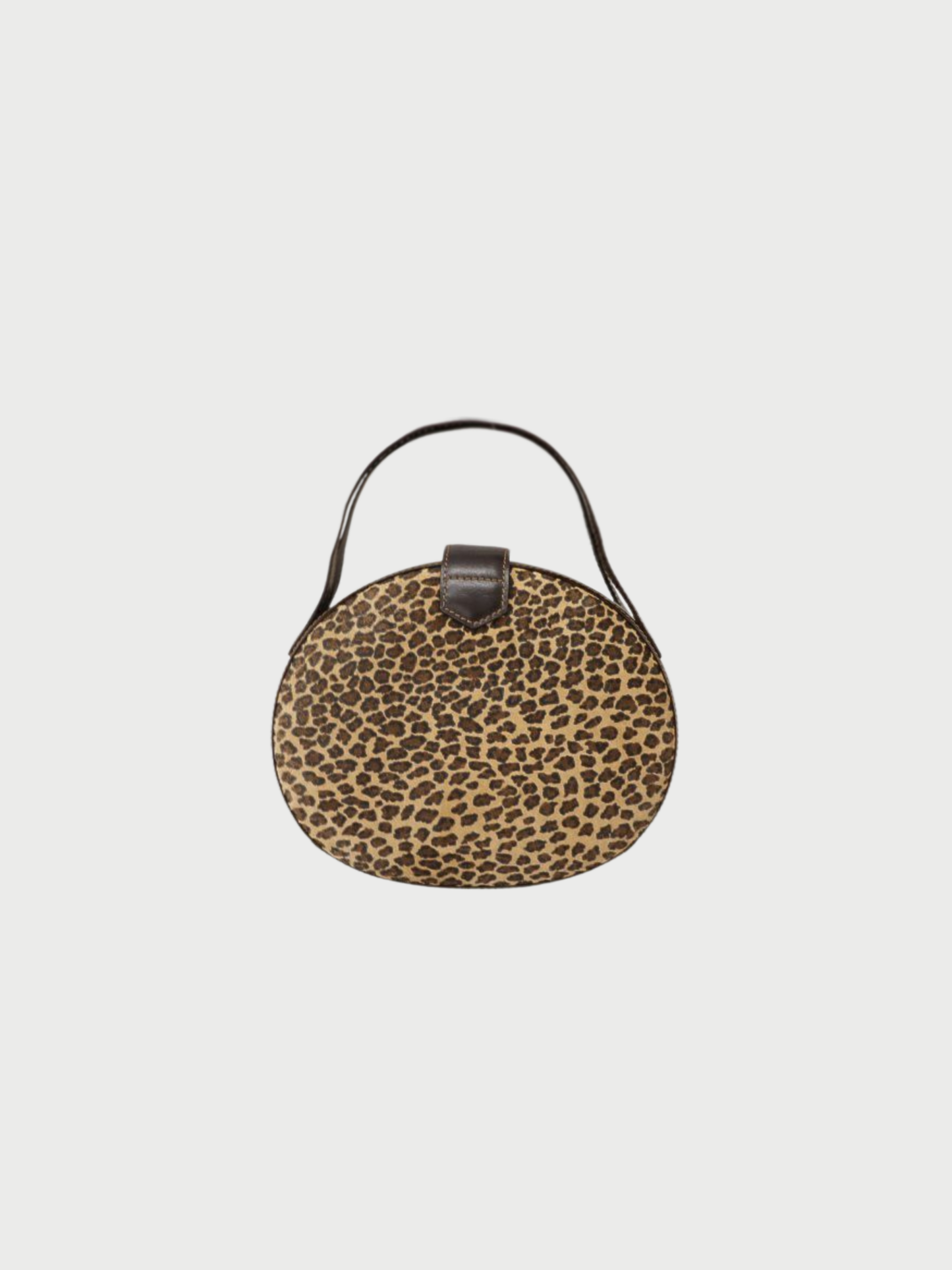 Loewe 2000s Brown Leather Suede Leopard Round Handbag