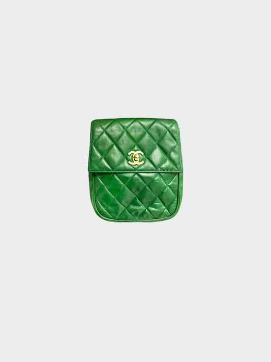 Chanel 2000s Rare Emerald Green Quilted Leather Mini Crossbody Bag