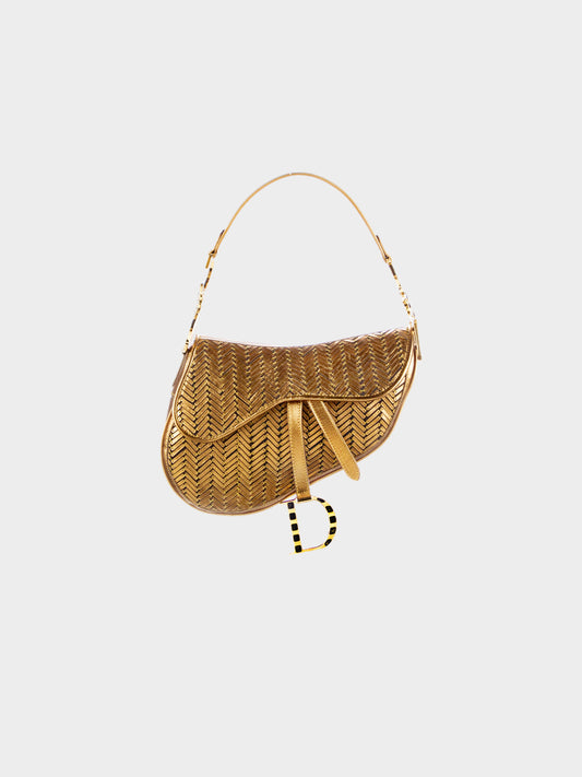 Christian Dior by John Galliano 2006 Limited Edition Egypt Metallic Gold Leather Saddle Bag