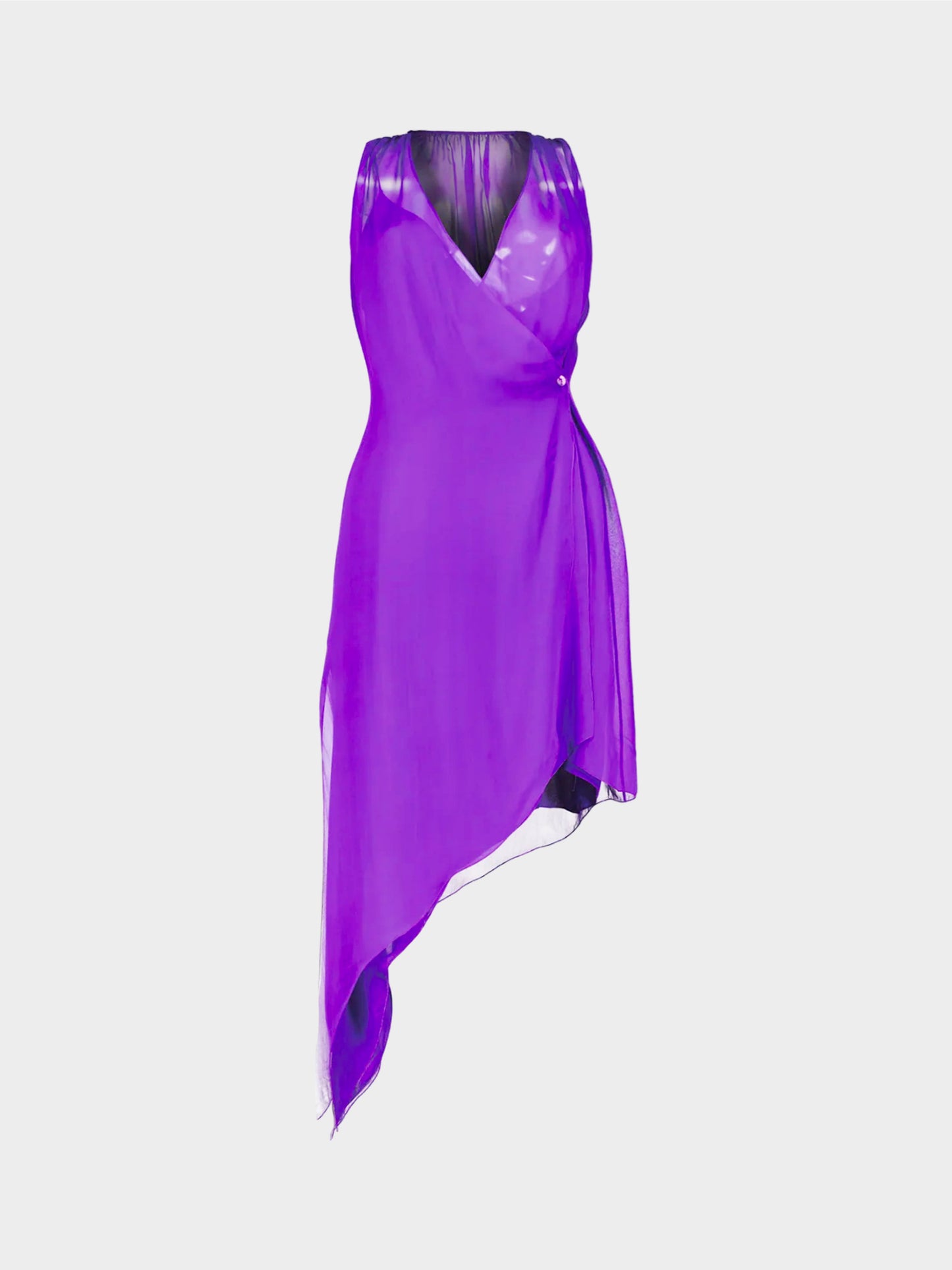 Chanel by Karl Lagerfeld Cruise 2003 Purple Asymmetrical Chiffon Wrap Dress