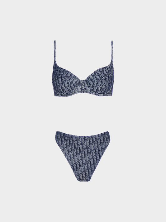 Christian Dior 2004 Navy Monogram Two-Piece Lingerie Set