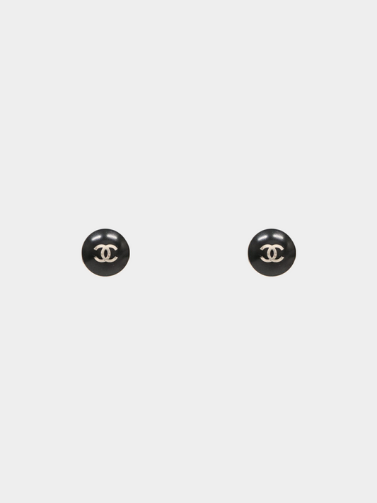 Chanel 2000 Black CC Round Stud Earrings