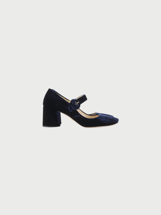 Prada 2000s Navy Velour Square-Toe Pumps