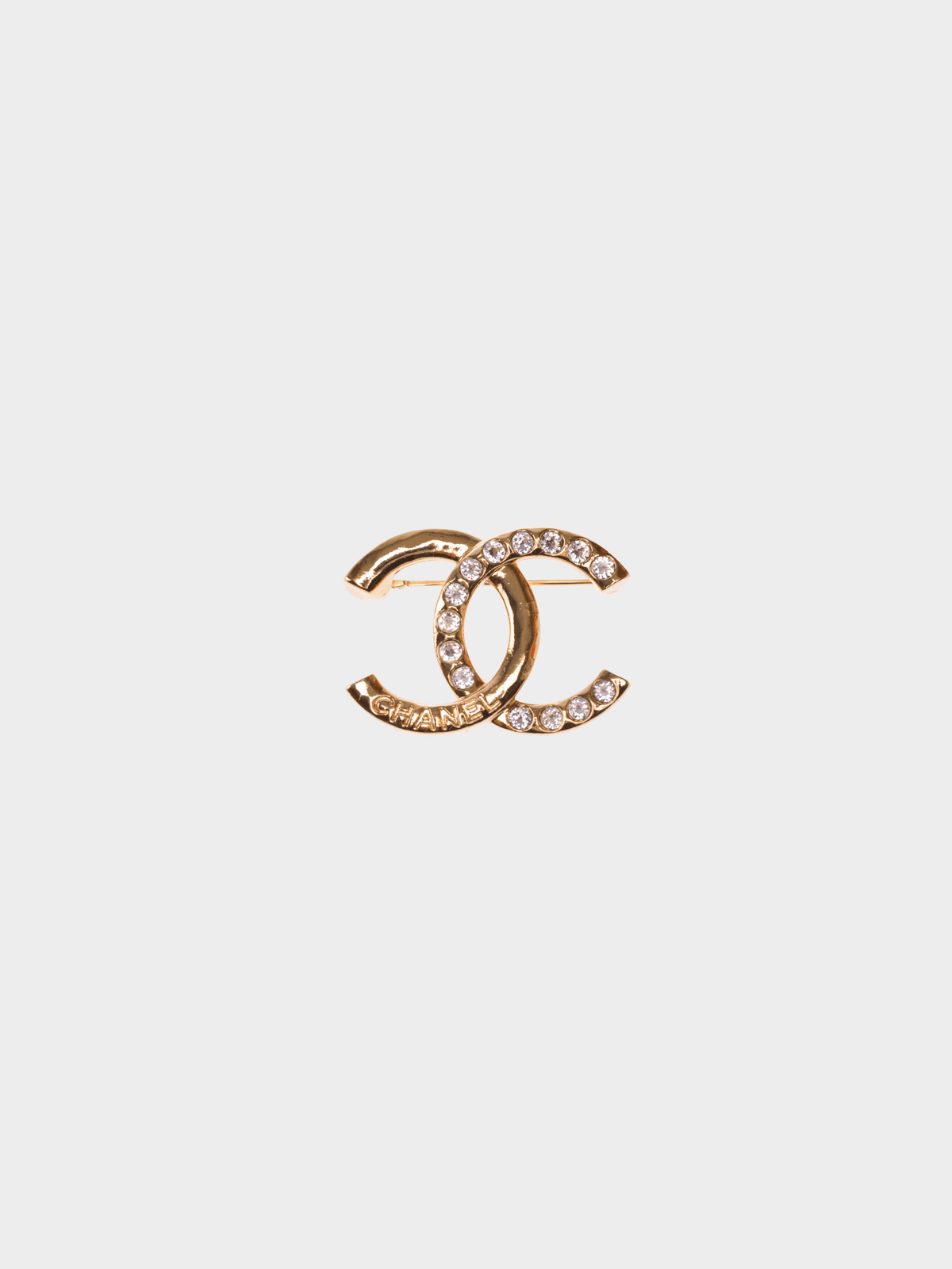 Chanel 2000s CC Gold Rhinestone Brooch