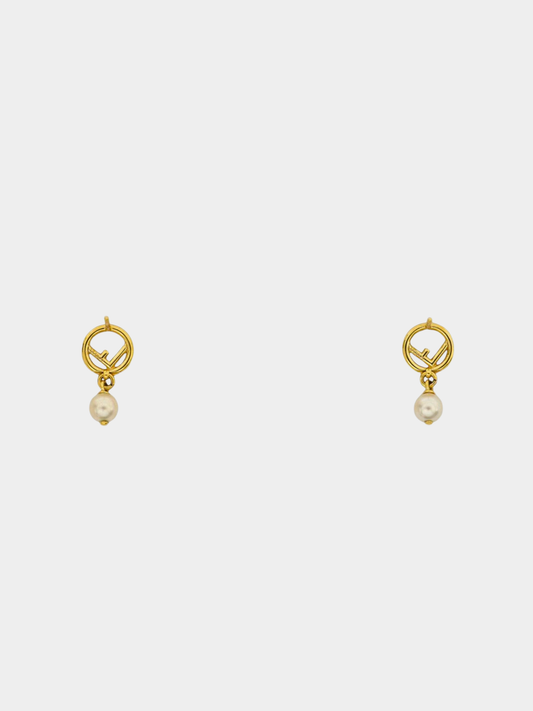 Fendi 2020s Gold F is Fendi Pearl Earrings