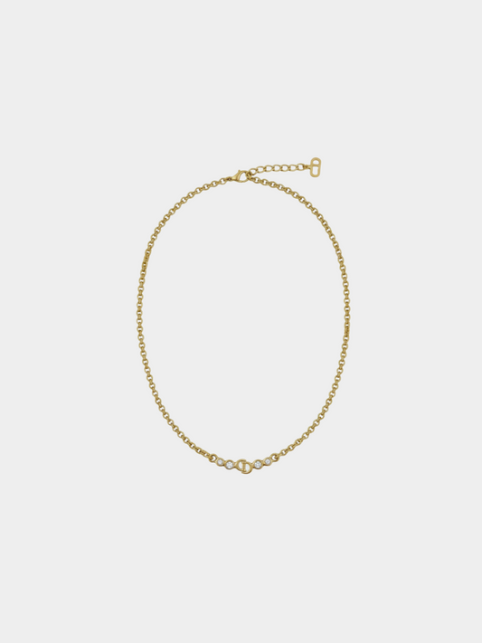 Christian Dior 2000s Gold CD Rhinestone Chain Necklace