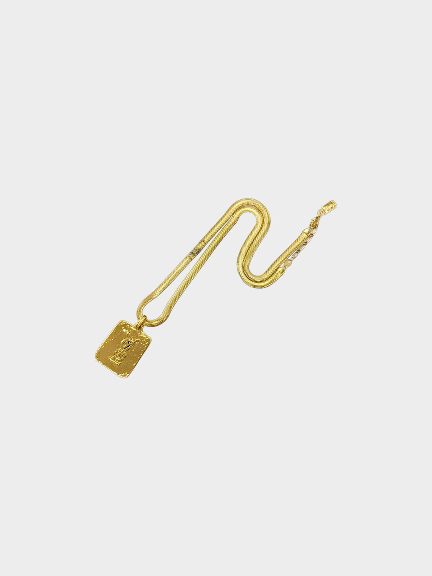 Yves Saint Laurent 1980s Gold Hammered Pendant Chain Necklace