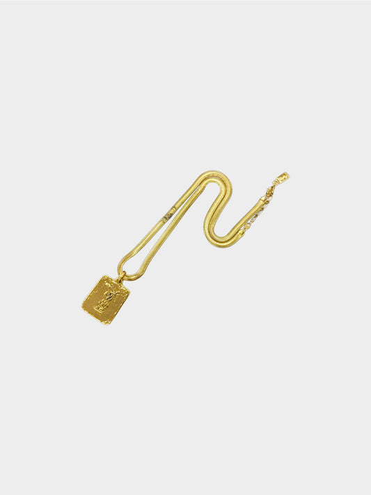 Yves Saint Laurent 1980s Gold Hammered Pendant Chain Necklace