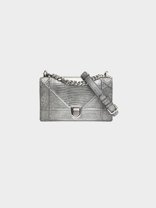 Christian Dior 2015 Metallic Silver Lizard Diorama Small Flap Bag