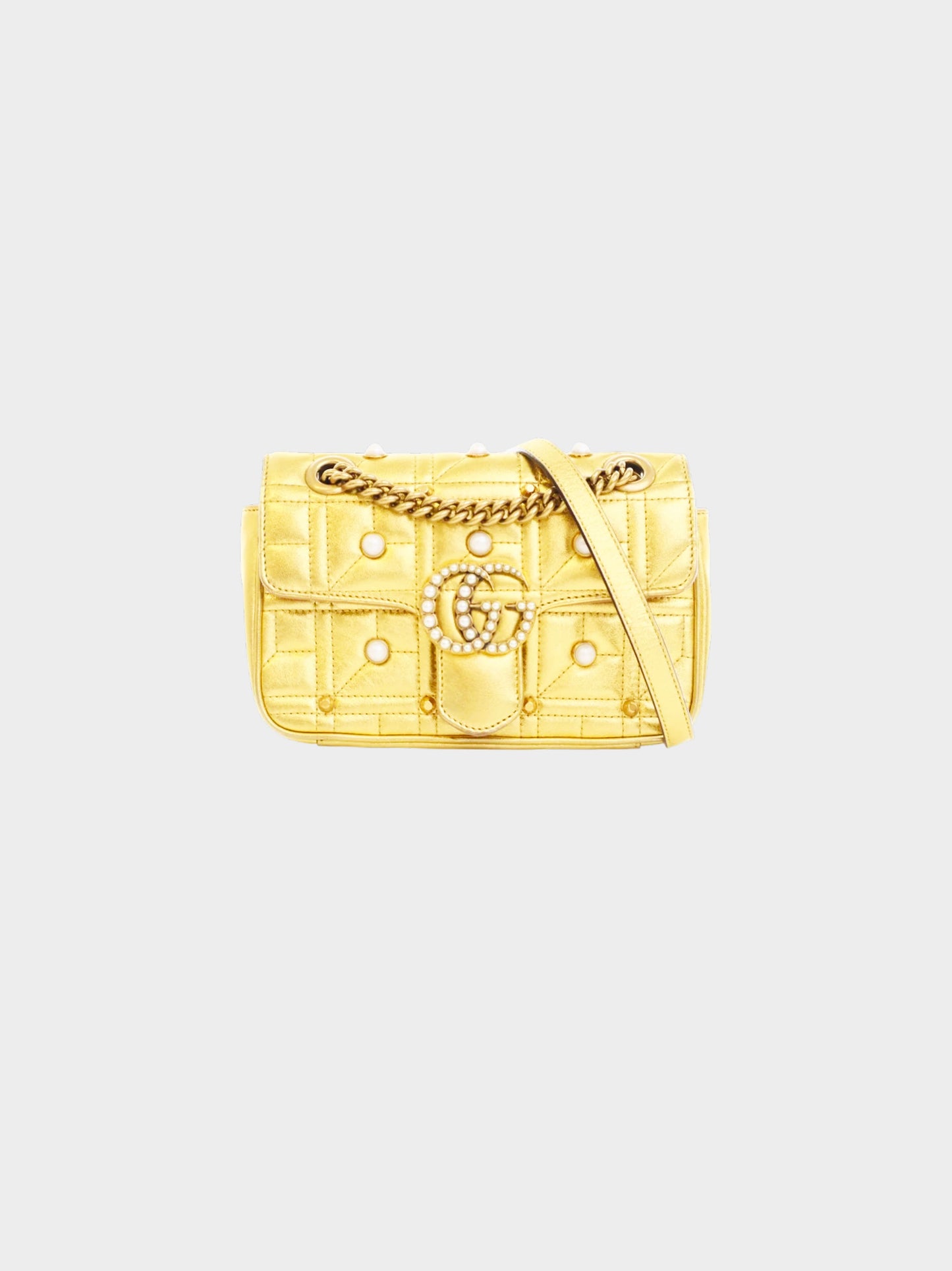 Gucci 2019 Gold MIni Pearly GG Marmont Shoulder Bag