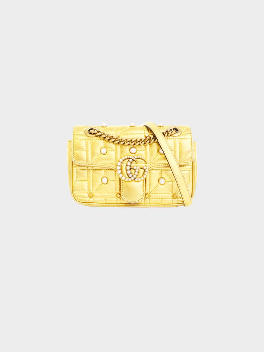 Gucci 2019 Gold MIni Pearly GG Marmont Shoulder Bag