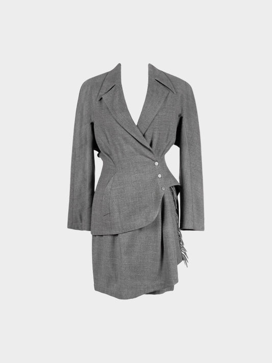 Thierry Mugler 1990s Grey Worsted Wool Jacket and Skirt Set