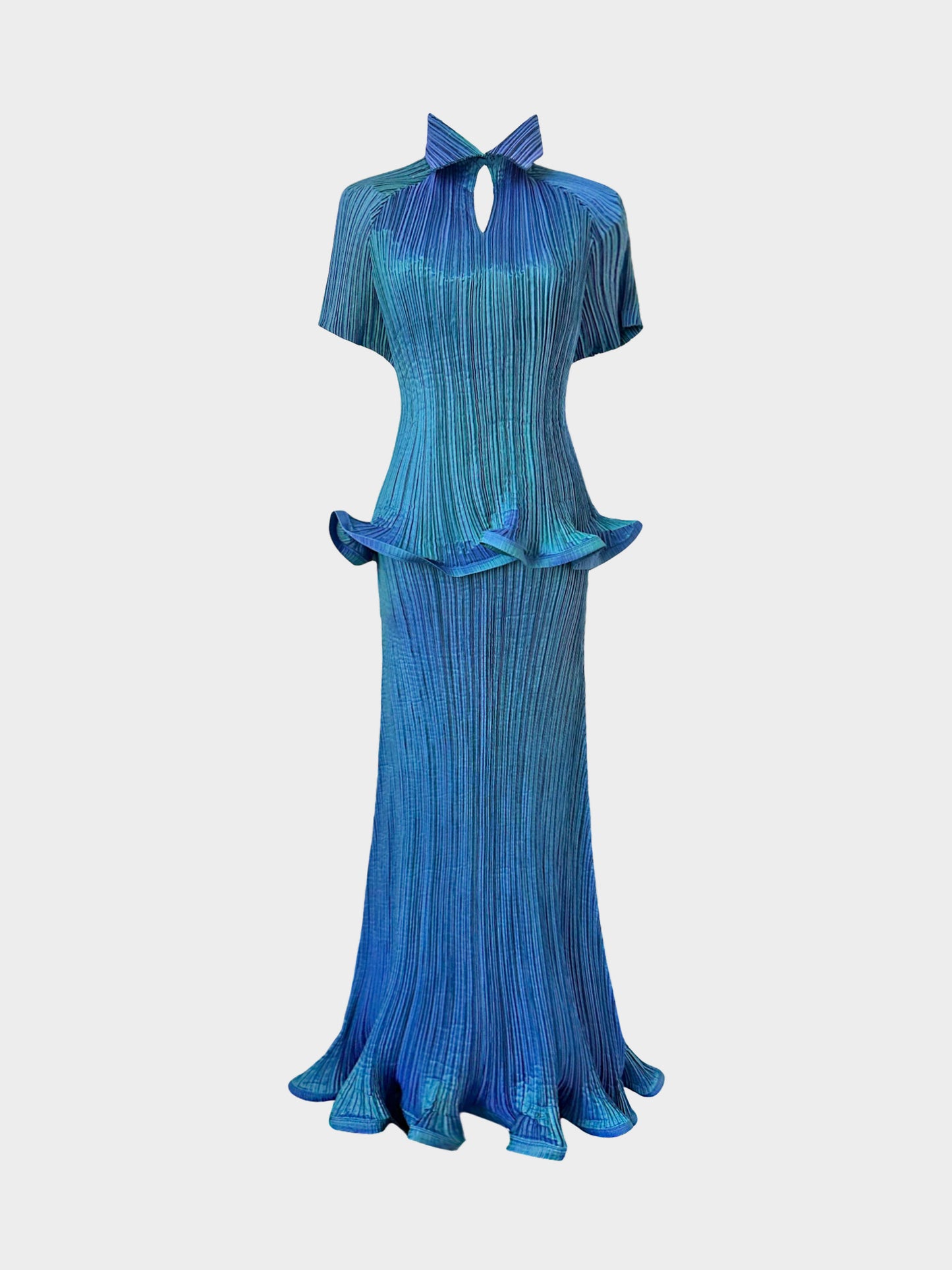 Issey Miyake 1990s Blue Pleated Sculptural 3-Piece Set