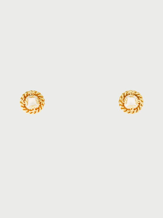 Chanel 1995 Gold Plated Metal Pearl COCO Earrings